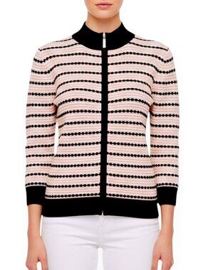 St. John Sport Knit Cardigan Jacket Striped Zip Front $900 New NWT Size M